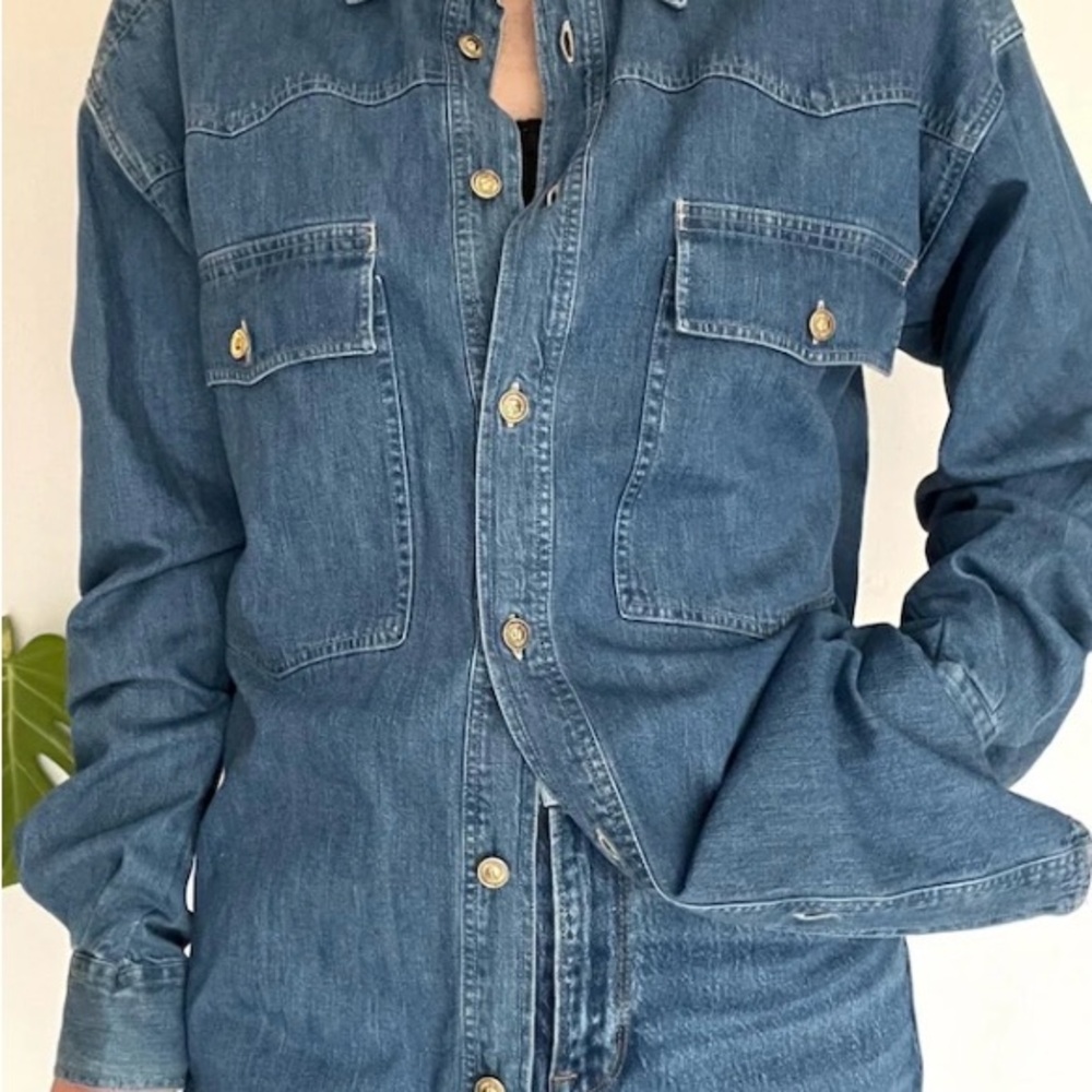 Vintage Versace Couture Jeans button Sz Large long sleeve shirt heavy oversize